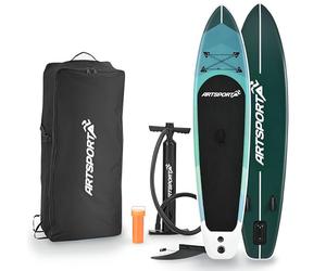 ArtSport Planche de Stand Up Paddle en kit Blue Wave Gonflable 320 cm - 150 kg - Leash, Pompe, pagaie, Sac et Accessoires - Planche de Sup