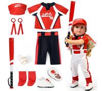 ARTST Tenue de poupée américaine de 45,7 cm avec chapeau rouge, vêtements de baseball rouges, chaussures chauve-souris, chaussettes et nœud à cheveux, cadeaux pour filles et garçons (sans poupée)
