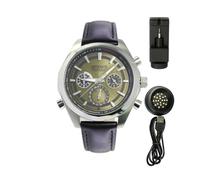 ARTSTATE Montre analogique à quartz solaire radio-pilotée pour homme avec bracelet en cuir avec lampe LED à charge rapide