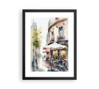 ARTTOR Affiche Decoration Murale Café Paris Aquarelle Moderne Poster Cadre Noir 30x40cm Deco Affiches Murales Tableau Decoration Salon Chambre Cuisine Wall Art Design Decor P2BPA30x40-6177