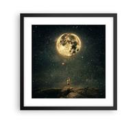 ARTTOR Affiche Decoration Murale Lune Étoiles Imagination Moderne Poster Cadre Noir 40x40cm Deco Affiches Murales Tableau Decoration Salon Chambre Cuisine Wall Art Design Decor P2BAC40x40-5249