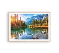 ARTTOR Affiche Decoration Murale Moderne Poster Cadre Chêne Clair 100x70cm Paysage Montagnes Aube Deco Affiches Murales Wall Art Design Tableau Decoration Salon Chambre Cuisine Decor P2NAA100x70-4456