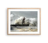 ARTTOR Affiche Decoration Murale Moderne Poster Cadre Chêne Clair 50x40cm Phare océan tempête Deco Affiches Murales Wall Art Design Tableau Decoration Salon Chambre Cuisine Decor P2NAA50x40-2442