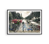 ARTTOR Affiche Decoration Murale Moderne Poster Cadre Noir 100x70cm Amsterdam Bicyclettes Pont Deco Affiches Murales Wall Art Design Tableau Decoration Salon Chambre Cuisine Decor P2BAA100x70-4503