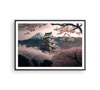 ARTTOR Affiche Decoration Murale Moderne Poster Cadre Noir 100x70cm Asie Japon Cerise Japonaise Deco Affiches Murales Wall Art Design Tableau Decoration Salon Chambre Cuisine Decor P2BAA100x70-5734