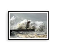 ARTTOR Affiche Decoration Murale Moderne Poster Cadre Noir 100x70cm Phare océan tempête Deco Affiches Murales Wall Art Design Tableau Decoration Salon Chambre Cuisine Decor P2BAA100x70-2442