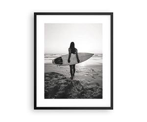ARTTOR Affiche Decoration Murale Moderne Poster Cadre Noir 40x50cm Femme Plage Surf Deco Affiches Murales Wall Art Design Tableau Decoration Salon Chambre Cuisine Decor P2BPA40x50-5036