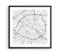 ARTTOR Affiche Decoration Murale Moderne Poster Cadre Noir 50x50cm Ville Carte Paris Deco Affiches Murales Wall Art Design Tableau Decoration Salon Chambre Cuisine Decor P2BAC50x50-4868