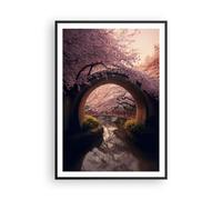 ARTTOR Affiche Decoration Murale Moderne Poster Cadre Noir 70x100cm Pont Japon Cerise Japonaise Deco Affiches Murales Wall Art Design Tableau Decoration Salon Chambre Cuisine Decor P2BPA70x100-5735
