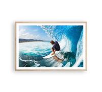 ARTTOR Affiche Decoration Murale Surf Surfer Océan vague Moderne Poster Cadre Chêne Clair 91x61cm Deco Affiches Murales Tableau Decoration Salon Chambre Cuisine Wall Art Design Decor P2NAA91x61-2785