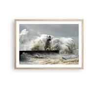 ARTTOR Deco Affiches Murales 70x50cm Affiche Decoration Murale Phare océan tempête Cuisine Wall Art Design Moderne Poster Cadre Chêne Clair Tableau Decoration Salon Chambre Decor P2NAA70x50-2442