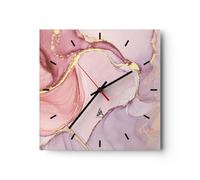 ARTTOR Horloge Décorative Moderne Carrée 40x40 cm Abstrait Pastel - 4528 | Marbre Abstraction Rose Pendule Murale Horloge Murale Silencieuse Grand Décoration Murale Salon Cuisine Chambre ARTTOR
