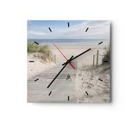 ARTTOR Horloge Décorative Moderne Carrée 40x40 cm Paysages Maritime - 4188 | Plage Dune Entrée Pendule Murale Horloge Murale Silencieuse Grand Décoration Murale Salon Cuisine Chambre ARTTOR