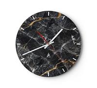 ARTTOR Horloge Décorative Moderne Ronde 40x40 cm Abstrait - 4899 | Marbre Pierre Noir Pendule Murale Horloge Murale Silencieuse Petit Décoration Murale Salon Cuisine Chambre ARTTOR