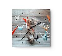 ARTTOR Horloge Murale Design Carrée 30x30 cm Animaux - 2818 | Chat Jeu Origami Horloge Décorative Pendule Murale Silencieuse Petit Décoration Murale Salon Cuisine Chambre ARTTOR