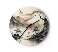 ARTTOR Horloge Murale Design Moderne Asie Japon Voir 40x40cm Petit Pendule Murale en Verre Cuisine Salon Chambre Silencieuse Originale Wall Clock Décoration Murale Art Wall Decor C3AR40x40-5777