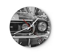 ARTTOR Horloge Murale Design Moderne Ford Mustang Mach 40x40cm Petit Pendule Murale en Verre Cuisine Salon Chambre Silencieuse Originale Wall Clock Décoration Murale Art Wall Decor C3AR40x40-4619