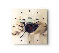 ARTTOR Horloge Murale Design Moderne L'Appareil Photo Rétro Photographie 30x30cm Petit Pendule Murale en Verre Cuisine Salon Chambre Silencieuse Originale Clock Décoration Murale Art C3AC30x30-4930
