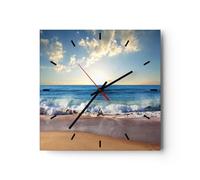 ARTTOR Horloge Murale Design Moderne mer Rivage Eau 30x30cm Petit Pendule Murale en Verre Cuisine Salon Chambre Silencieuse Originale Wall Clock Décoration Murale Art Wall Decor C3AC30x30-3551