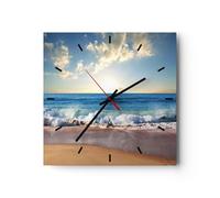 ARTTOR Horloge Murale Design Moderne mer Rivage Eau 40x40cm Grand Pendule Murale en Verre Cuisine Salon Chambre Silencieuse Originale Wall Clock Décoration Murale Art Wall Decor C3AC40x40-3551