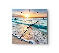 ARTTOR Horloge Murale Design Moderne mer Vague Plage 40x40cm Grand Pendule Murale en Verre Cuisine Salon Chambre Silencieuse Originale Wall Clock Décoration Murale Art Wall Decor C3AC40x40-3621