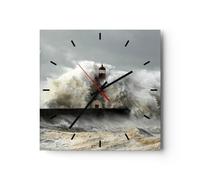ARTTOR Horloge Murale Design Moderne Phare océan tempête 30x30cm Petit Pendule Murale en Verre Cuisine Salon Chambre Silencieuse Originale Wall Clock Décoration Murale Art Wall Decor C3AC30x30-2442