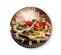 ARTTOR Horloge Murale Design Moderne Pizza vegetariana Italie Nourriture 30x30cm Grand Pendule Murale en Verre Cuisine Salon Chambre Silencieuse Originale Clock Décoration Murale Art C4AR30x30-2540
