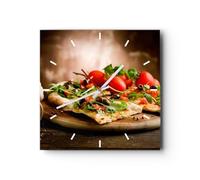 ARTTOR Horloge Murale Design Moderne Pizza vegetariana Italie Nourriture 40x40cm Grand Pendule Murale en Verre Cuisine Salon Chambre Silencieuse Originale Clock Décoration Murale Art C3AC40x40-2540