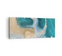 ARTTOR Impression sur Toile Moderne 100x40 cm Abstrait - 4969 | Turquoise Arrière-plan Doré Moderne Tableau Décoratif Décoration Murale Art Mural Toile Imprimée Salon Chambre Cuisine ARTTOR