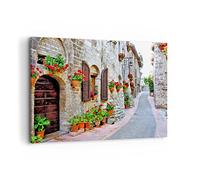 ARTTOR Impression sur Toile Moderne 100x70 cm Architecture Fleurs - 2817 | Italie Rue Moderne Tableau Décoratif Grand Décoration Murale Art Mural Toile Imprimée Salon Chambre Cuisine ARTTOR