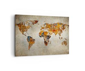 ARTTOR Impression sur Toile Moderne 100x70 cm Carte du Monde Voyages - 2783