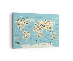 ARTTOR Impression sur Toile Moderne 100x70 cm Enfants Carte du Monde - 4860