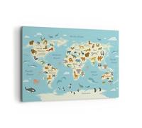 ARTTOR Impression sur Toile Moderne 100x70 cm Enfants Carte du Monde - 4860 | Animaux Monde Carte Moderne Tableau Décoratif Grand Décoration Murale Art Mural Toile Imprimée Salon Chambre Cuisine ARTTOR