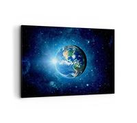 Moderne Impression sur Toile 100x70cm Image Tableau Decoration Murale Terre Univers Etoiles Galaxie Tableaux Decoratifs Muraux Chambre Horizontal Deco Cadre Décoration Salon Art Wall AA100x70-2943