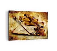 ARTTOR Impression sur Toile Moderne 100x70 cm Musique Vintage - 0524 | Violon Instrument Notes Moderne Tableau Décoratif Grand Décoration Murale Art Mural Toile Imprimée Salon Chambre ARTTOR