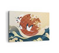 Moderne Impression sur Toile 100x70cm Image Tableau Decoration Murale Hérons Soleil Mer Grand Tableaux Decoratifs Muraux Chambre Cuisine Horizontal Deco Cadre Décoration Salon Art Wall AA100x70-4821