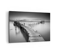 ARTTOR Impression sur Toile Moderne 100x70 cm Noir et Blanc Maritime - 3082 | Mer Pont Paysage Moderne Tableau Décoratif Grand Décoration Murale Art Mural Toile Imprimée Salon Chambre Cuisine ARTTOR