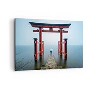 ARTTOR Impression sur Toile Moderne 100x70 cm Paysages Personnes - 4241 | Itsukushima-jinja Temple Parapluie Moderne Tableau Décoratif Grand Décoration Murale Art Mural Toile Imprimée Salon ARTTOR