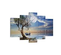 ARTTOR Impression sur Toile Moderne 150x100 cm Paysages Nature - 3457 | Lune Bateau Nuit Moderne Tableau Décoratif Grand Décoration Murale Art Mural Toile Imprimée Salon Chambre Cuisine ARTTOR