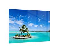 ARTTOR Impression sur Verre Moderne 100x70cm Paysages Maritime - 2386 | Tahiti Île Relaxation Moderne Tableau Décoratif Grand Décoration Murale Art Mural Verre Trempé Salon Design Moderne ARTTOR