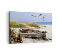 ARTTOR Moderne Impression sur Toile 100x70cm Image Tableau Decoration Murale Plage Mouettes Łódź Grand Tableaux Decoratifs Muraux Chambre Horizontal Deco Cadre Décoration Salon Art Wall AA100x70-4170