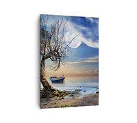 ARTTOR Moderne Impression sur Toile 70x100 cm Paysages Nature - 3457 | Lune Bateau Nuit Moderne Tableau Décoratif Grand Décoration Murale Art Mural Toile Imprimée Chambre Cuisine Salon ARTTOR