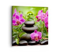 ARTTOR Moderne Impression sur Toile Fleurs pierres bambou décoration Image Tableau Decoration Murale 30x30cm Deco Cadre Décoration Salon Chambre Carré Tableaux Decoratifs Muraux Art Wall AC30x30-2687
