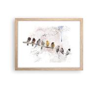 ARTTOR Poster Cadre Chêne 40x30 cm Affiche Nature Pastel - 4175 - P2N | Oiseaux Canari Bifurquer Poster Mural Moderne Décoratif Art Mural Impression d'Art Salon Chambre Tableau Décoration ARTTOR