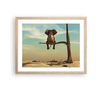 ARTTOR Poster Cadre Chêne 50x40 cm Affiche Afrique Animaux - 4557 - P2N | Éléphant Séance Bifurquer Poster Mural Moderne Décoratif Art Mural Impression d'Art Salon Chambre Tableau Décoration ARTTOR