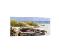ARTTOR Tableau Décoratif en Verre 120x50cm Paysages Maritime - 4170 | Plage Mouettes Bateau Impression sur Verre Grand Décoration Murale Art Mural Verre Trempé Salon Chambre Design Moderne ARTTOR