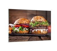 ARTTOR Tableau Décoratif en Verre 120x80cm Cuisine - 2869 | Américain Hamburger Nourriture Impression sur Verre Grand Décoration Murale Art Mural Verre Trempé Salon ARTTOR