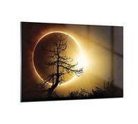 Deco Cadre Salon Eclipse Le Soleil Arbre Moderne Impression sur Verre 120x80cm Image Tableau en Verre Decoration Murale Chambre Horizontal Art Grand XXL Tableaux Decoratifs Muraux GAA120x80-4349