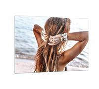 Deco Cadre Salon Cheveux Femme Plage Moderne Impression sur Verre 120x80cm Image Tableau en Verre Decoration Murale Chambre Cuisine Horizontal Art Grand XXL Tableaux Decoratifs Muraux GAA120x80-4613