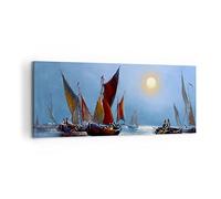 ARTTOR Tableau Décoratif sur Toile 120x50 cm Maritime Paysages - 2957 | Bateaux Soleil pêcheurs Impression sur Toile Grand Décoration Murale Art Mural Toile Imprimée Salon Chambre Cuisine ARTTOR